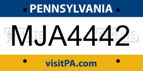 MJA4442 Pennsylvania License Plate
