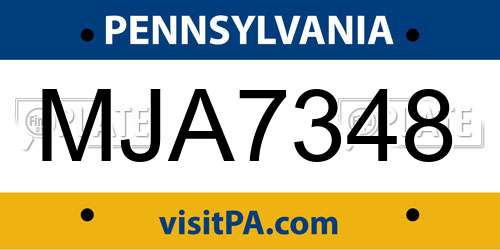 MJA7348 Pennsylvania License Plate