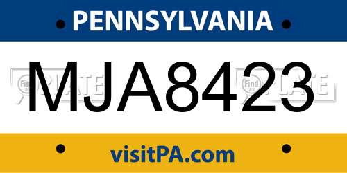 MJA8423 Pennsylvania License Plate
