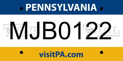 MJB0122 Pennsylvania License Plate