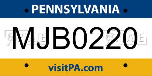 MJB0220 Pennsylvania License Plate
