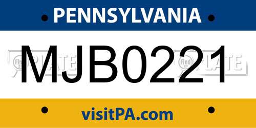 MJB0221 Pennsylvania License Plate