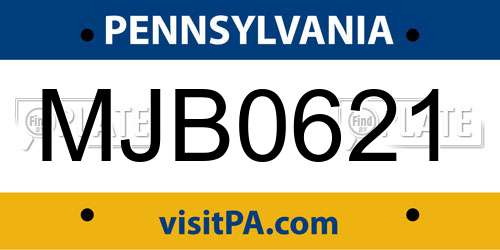 MJB0621 Pennsylvania License Plate