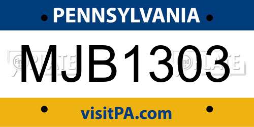 MJB1303 Pennsylvania License Plate