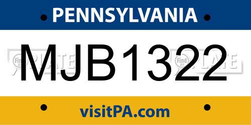 MJB1322 Pennsylvania License Plate