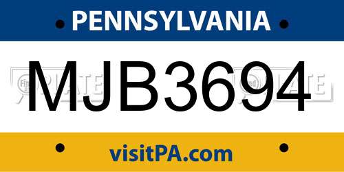 MJB3694 Pennsylvania License Plate
