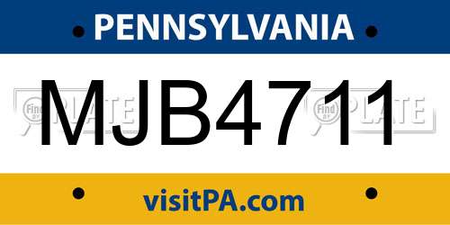 MJB4711 Pennsylvania License Plate