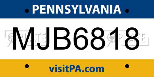 MJB6818 Pennsylvania License Plate