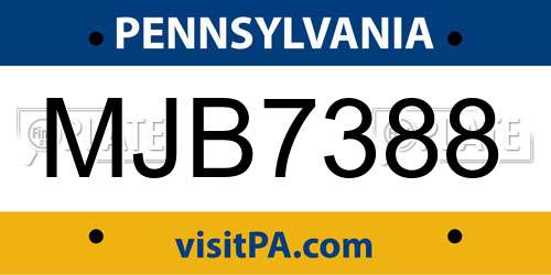 MJB7388 Pennsylvania License Plate