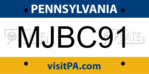 MJBC91 Pennsylvania License Plate