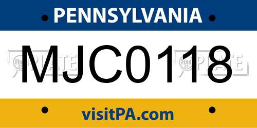 MJC0118 Pennsylvania License Plate