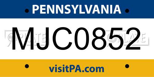 MJC0852 Pennsylvania License Plate