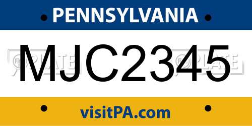MJC2345 Pennsylvania License Plate
