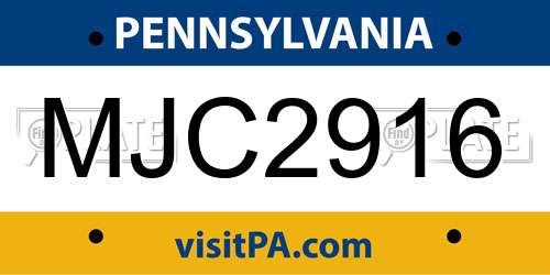 MJC2916 Pennsylvania License Plate