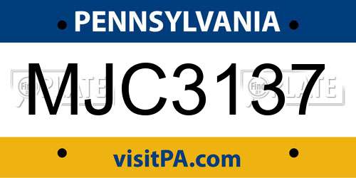 MJC3137 Pennsylvania License Plate