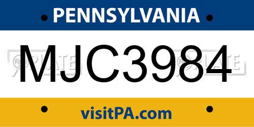 MJC3984 Pennsylvania License Plate