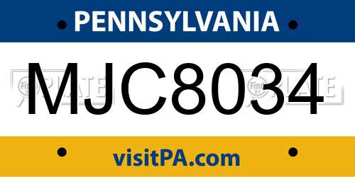 MJC8034 Pennsylvania License Plate