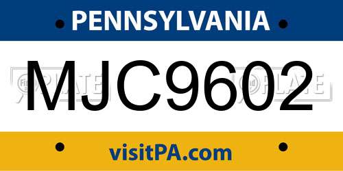 MJC9602 Pennsylvania License Plate