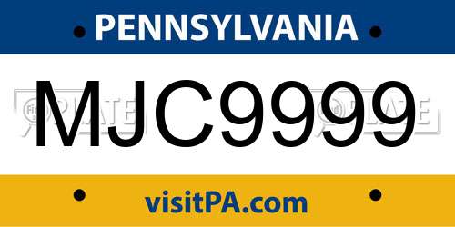 MJC9999 Pennsylvania License Plate