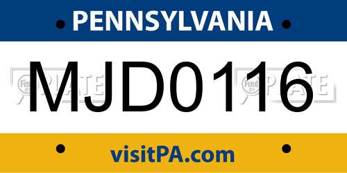 MJD0116 Pennsylvania License Plate
