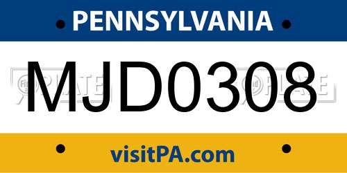 MJD0308 Pennsylvania License Plate