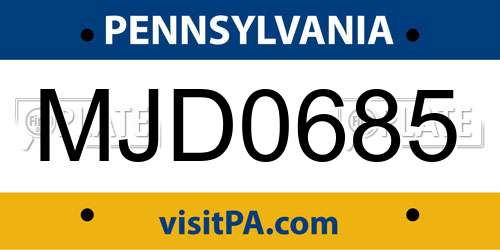 MJD0685 Pennsylvania License Plate