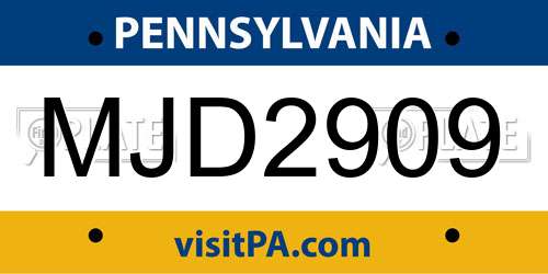 MJD2909 Pennsylvania License Plate