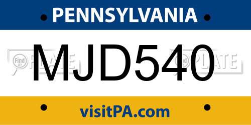 MJD540 Pennsylvania License Plate