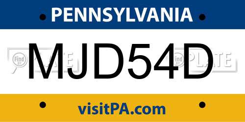 MJD54D Pennsylvania License Plate