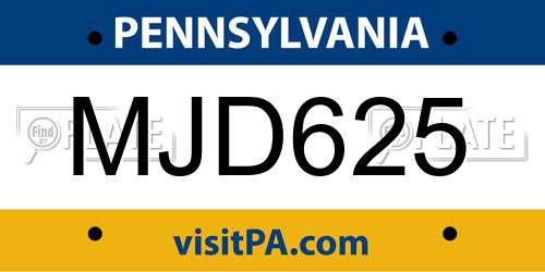MJD625 Pennsylvania License Plate