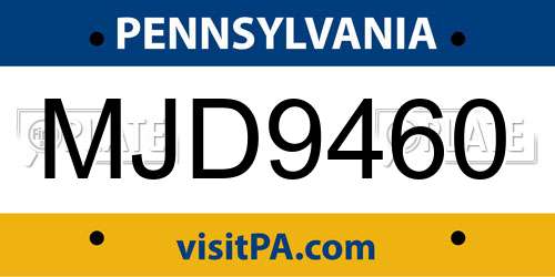 MJD9460 Pennsylvania License Plate