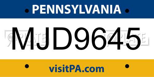 MJD9645 Pennsylvania License Plate