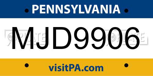 MJD9906 Pennsylvania License Plate