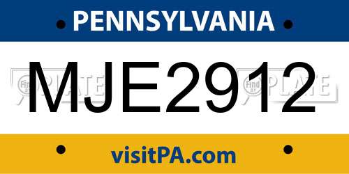 MJE2912 Pennsylvania License Plate