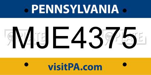 MJE4375 Pennsylvania License Plate