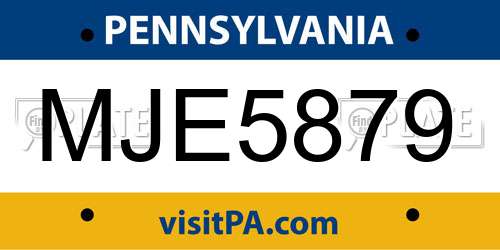 MJE5879 Pennsylvania License Plate