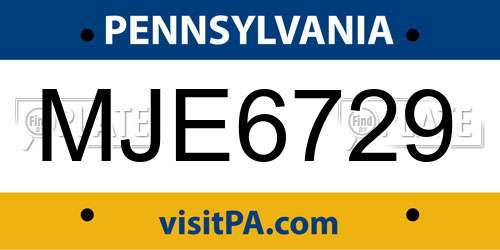 MJE6729 Pennsylvania License Plate