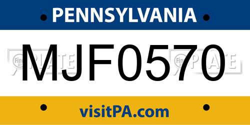 MJF0570 Pennsylvania License Plate