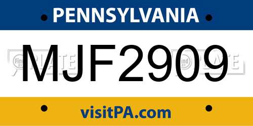 MJF2909 Pennsylvania License Plate