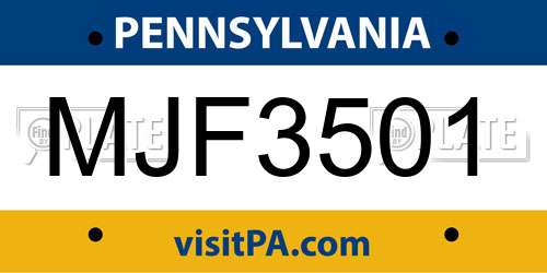 MJF3501 Pennsylvania License Plate