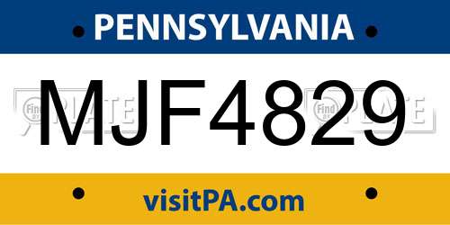 MJF4829 Pennsylvania License Plate