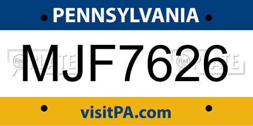 MJF7626 Pennsylvania License Plate