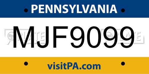 MJF9099 Pennsylvania License Plate
