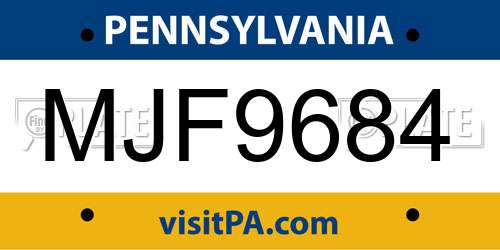 MJF9684 Pennsylvania License Plate