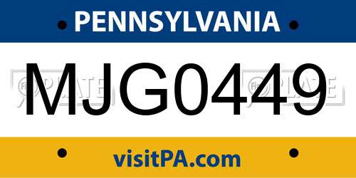MJG0449 Pennsylvania License Plate