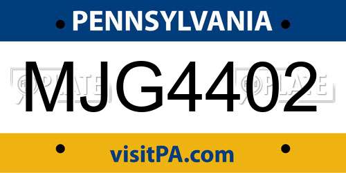 MJG4402 Pennsylvania License Plate