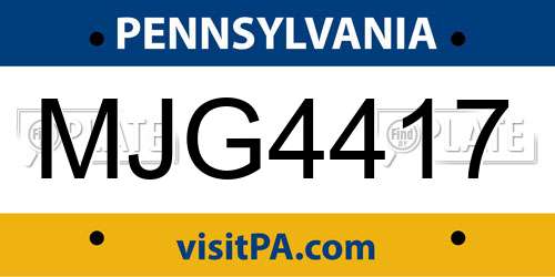 MJG4417 Pennsylvania License Plate