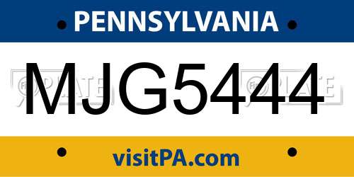 MJG5444 Pennsylvania License Plate