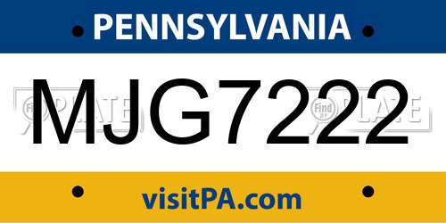 MJG7222 Pennsylvania License Plate