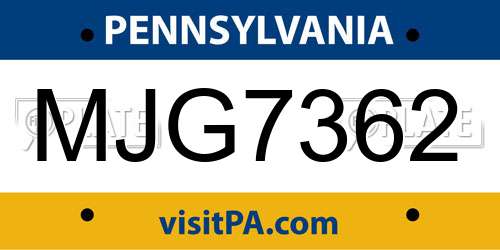 MJG7362 Pennsylvania License Plate